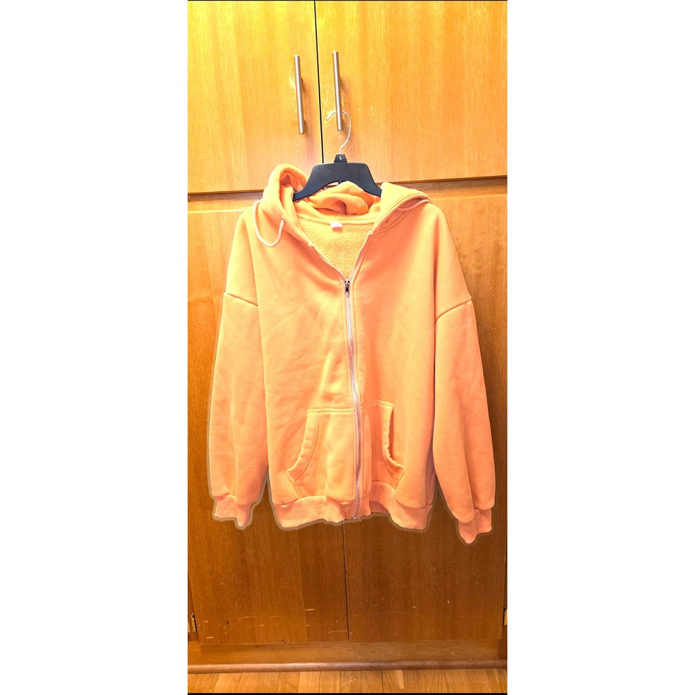 Rinbere Zip Up Hoodie Womens XL Peach Orange Oversized Fleece Drop‎ Shoulder